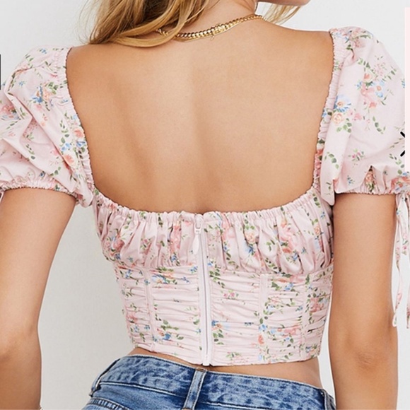 House of CB GRACIE PINK FLORAL PUFF SLEEVE CORSET TOP Size Large New with Tag - Picture 5 of 16